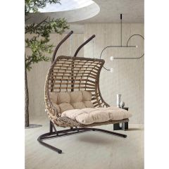 Capri Swing Bodrum Double Çiftli Rattan Bahçe Salıncağı